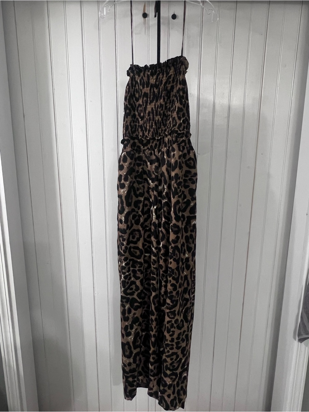 NWOT Leopard Print Strapless Jumpsuit in Brown and Black